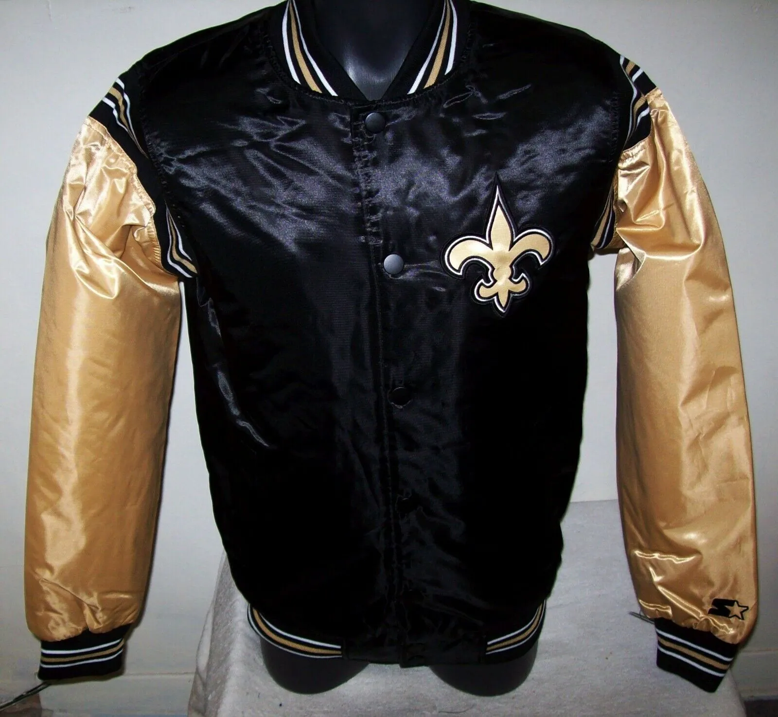 Men's Starter Black/Gold New Orleans Saints Enforcer Satin Full-Snap - Varsity Jacket