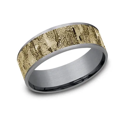 Men's Wedding Band, 7.5MM Textured 14K Yellow Gold and Tantalum