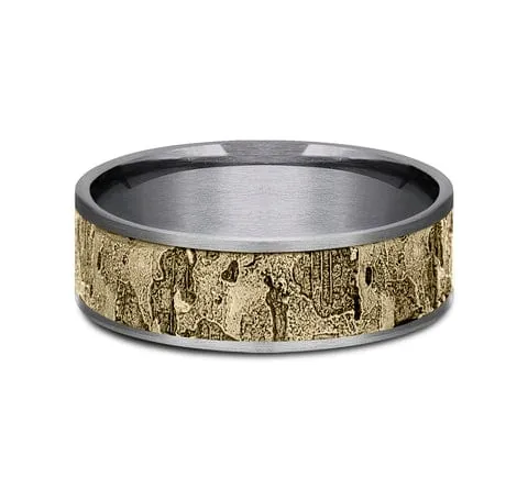 Men's Wedding Band, 7.5MM Textured 14K Yellow Gold and Tantalum