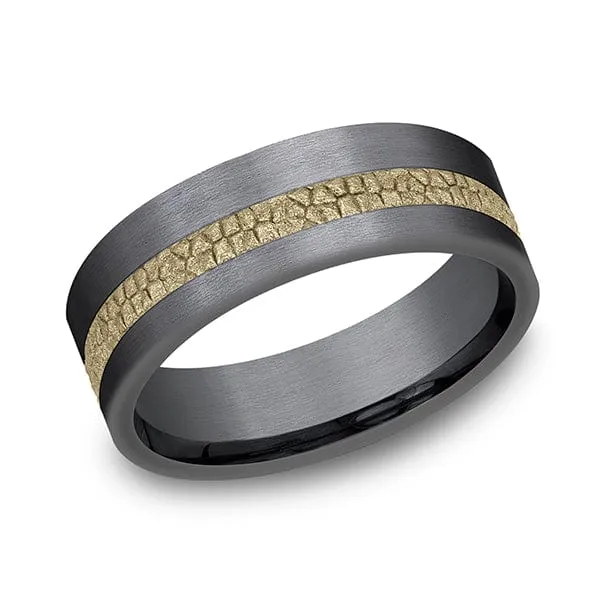 Men's Wedding Band, 7MM Tantalum with 14K Yellow Gold