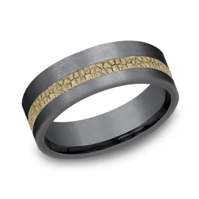 Men's Wedding Band, 7MM Tantalum with 14K Yellow Gold