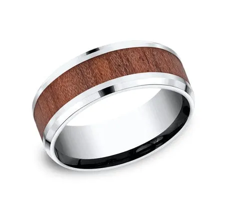 Men's Wedding Band. 8MM Cobalt Chrome  with Rose Wood Inlay