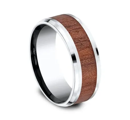 Men's Wedding Band. 8MM Cobalt Chrome  with Rose Wood Inlay