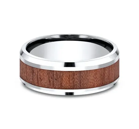 Men's Wedding Band. 8MM Cobalt Chrome  with Rose Wood Inlay