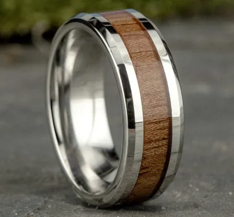 Men's Wedding Band. 8MM Cobalt Chrome  with Rose Wood Inlay