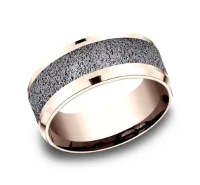 Men's Wedding Band, 9MM Textured Tantalum with 14K Rose Gold