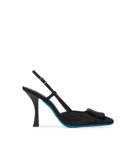 Moiré slingback pumps in black fabric