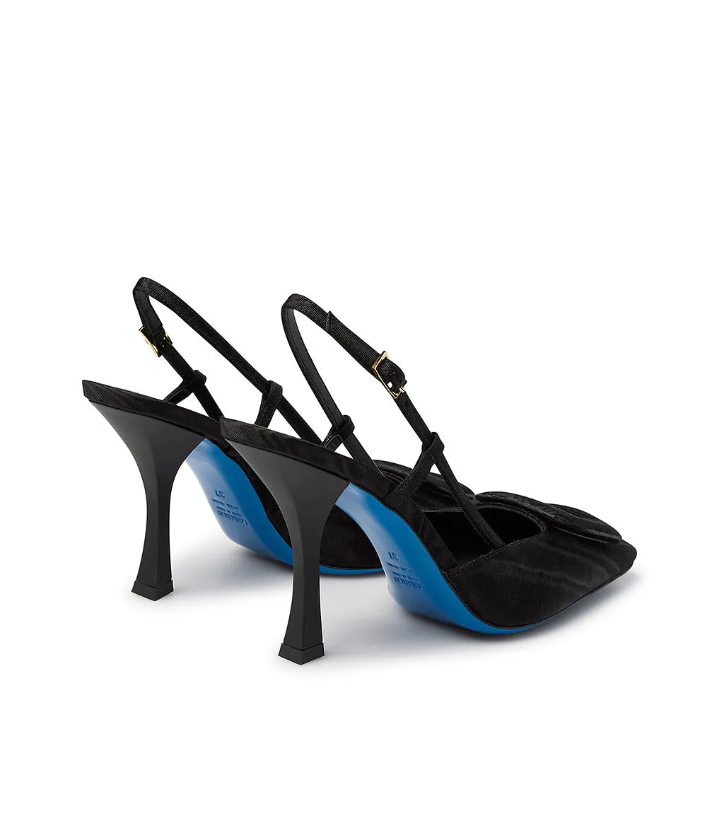 Moiré slingback pumps in black fabric