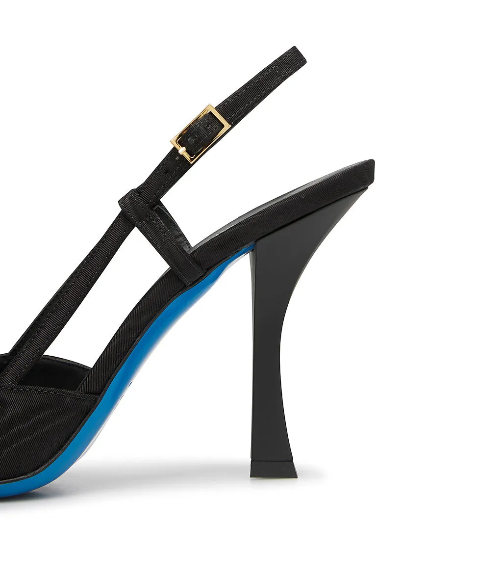 Moiré slingback pumps in black fabric