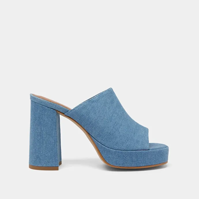 Mules with heels in blue denim