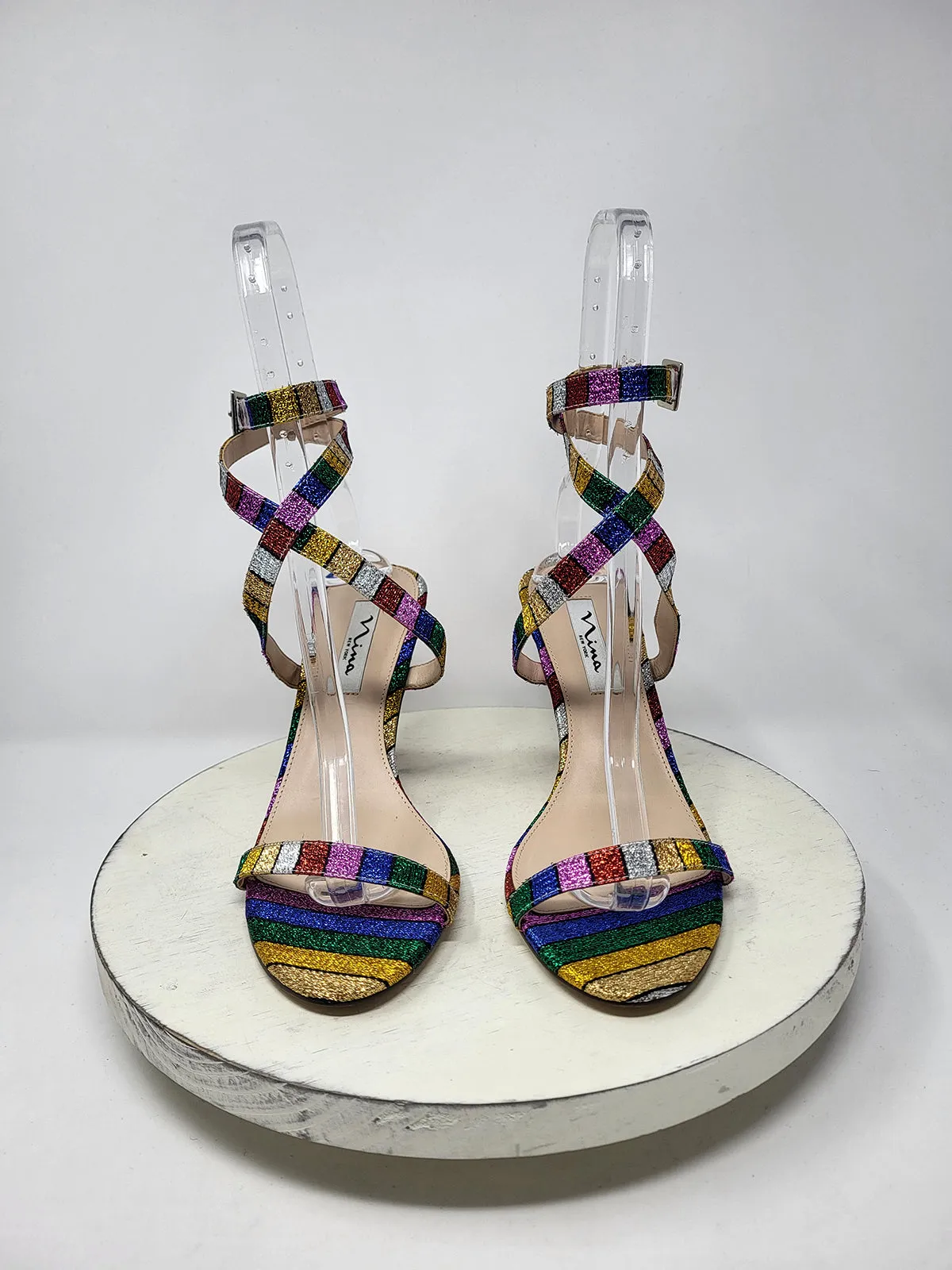 Nina Size 9.5 (39.5) Rainbow Stripe Metallic Heels