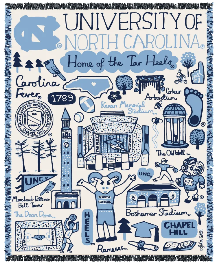 North Carolina Tar Heels Tapestry Blanket by Julia Gash