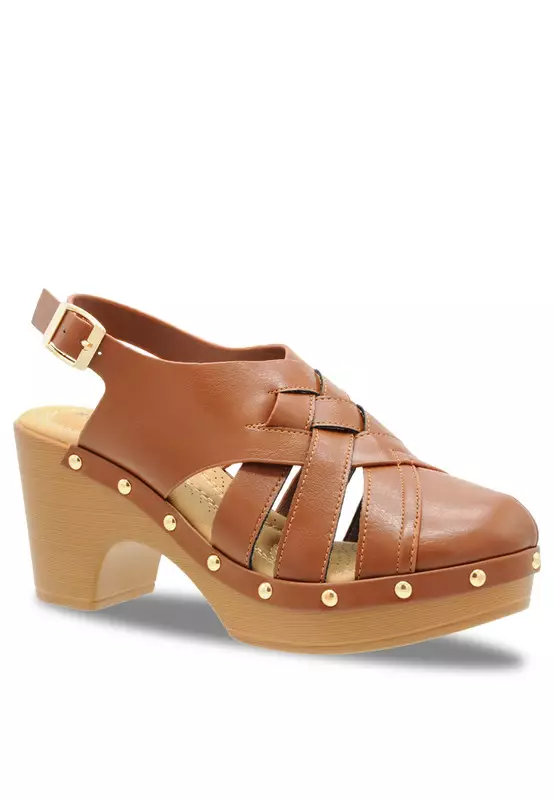 NOVENI Noveni Solid Tone Wooden Casual Heels