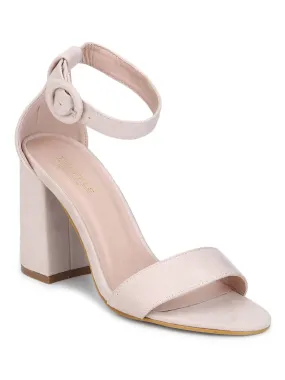 Nude Micro Ankle Strap High Block Heels