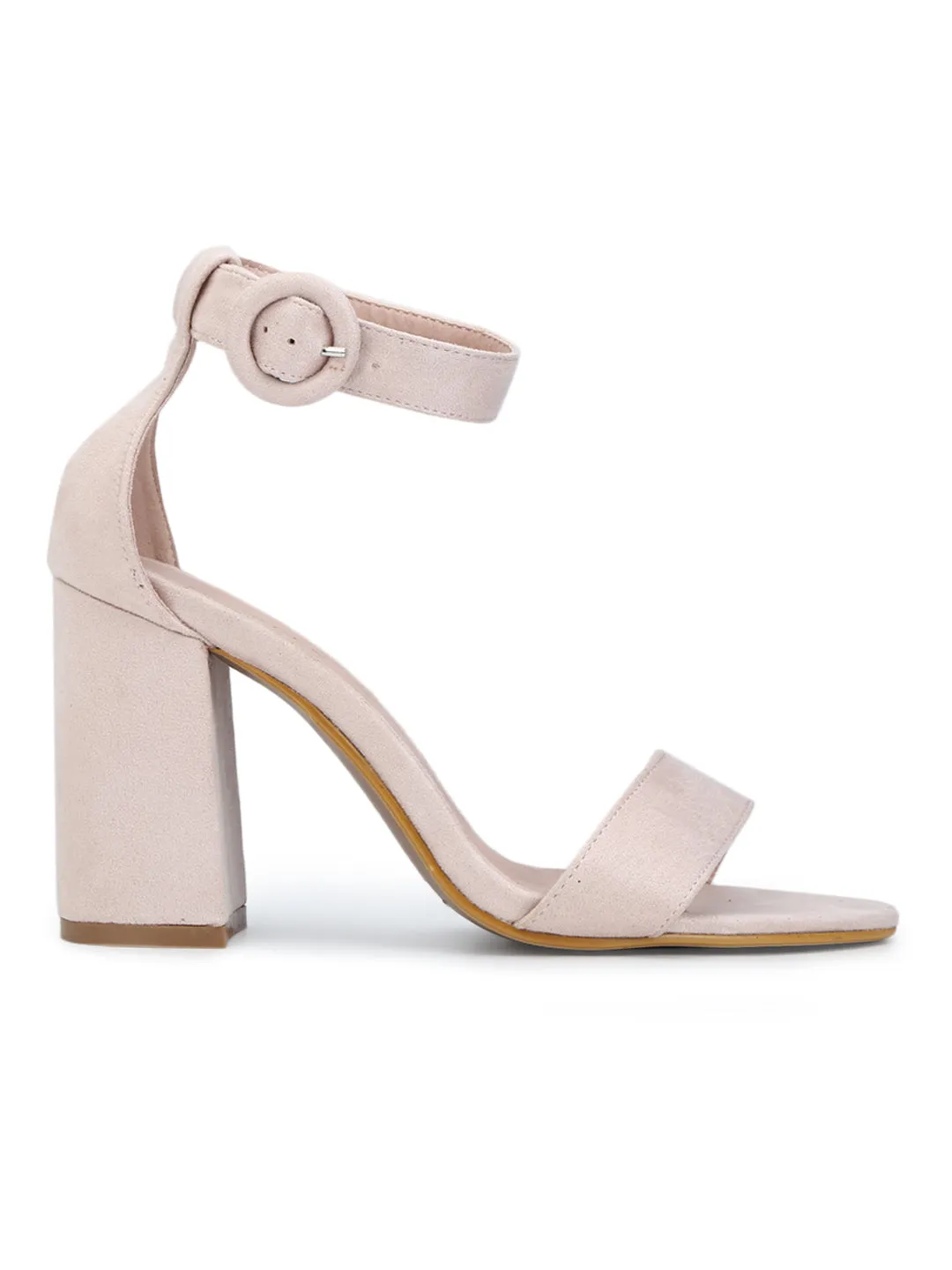 Nude Micro Ankle Strap High Block Heels