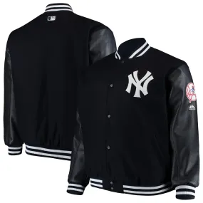 NY Yankees Men's Black Wool & Genuine Leather Sleeves Letterman Varsity Jacket