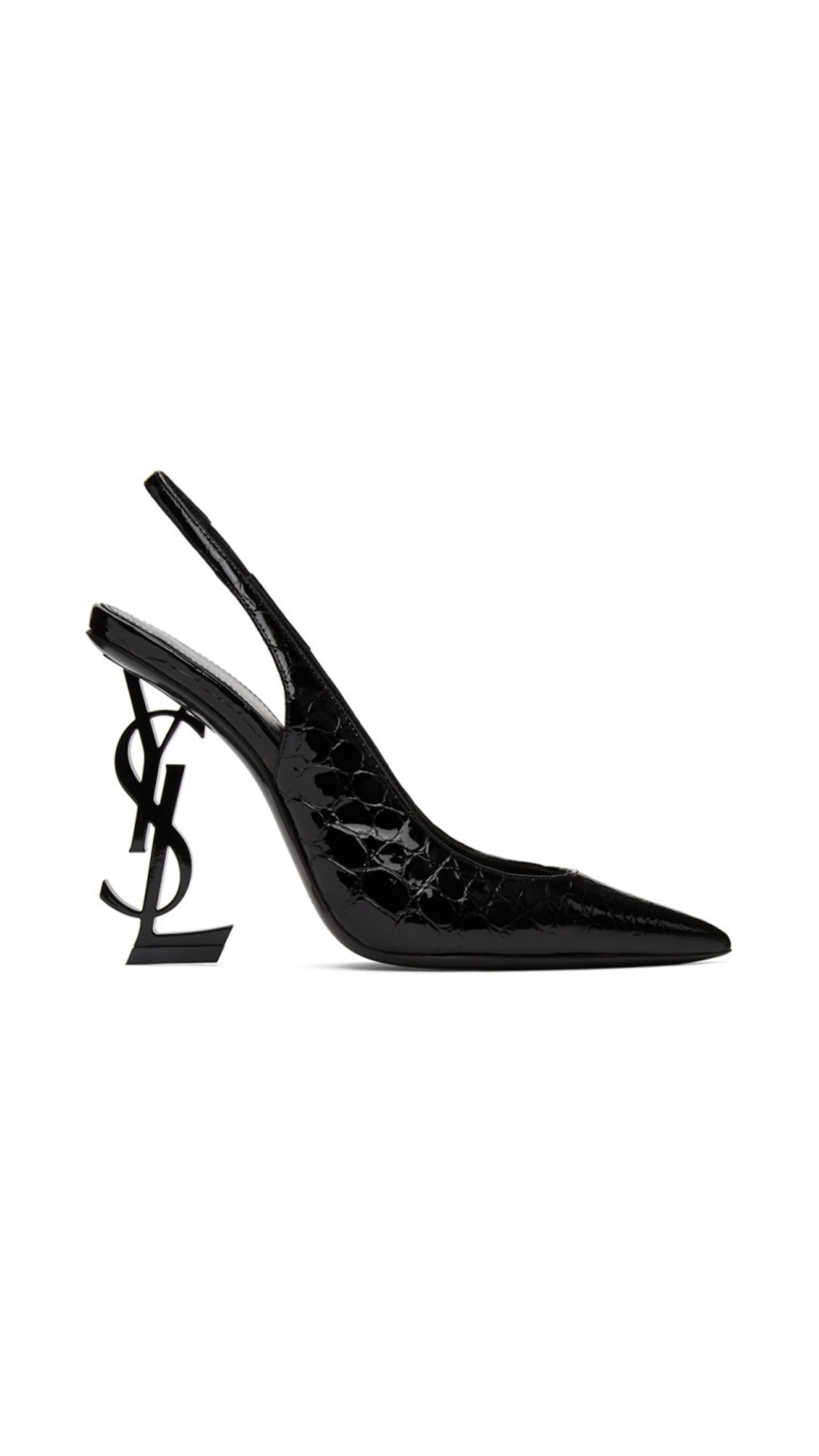 Opyum Slingback Pumps in Shiny Crocodile Embossed Leather - Black