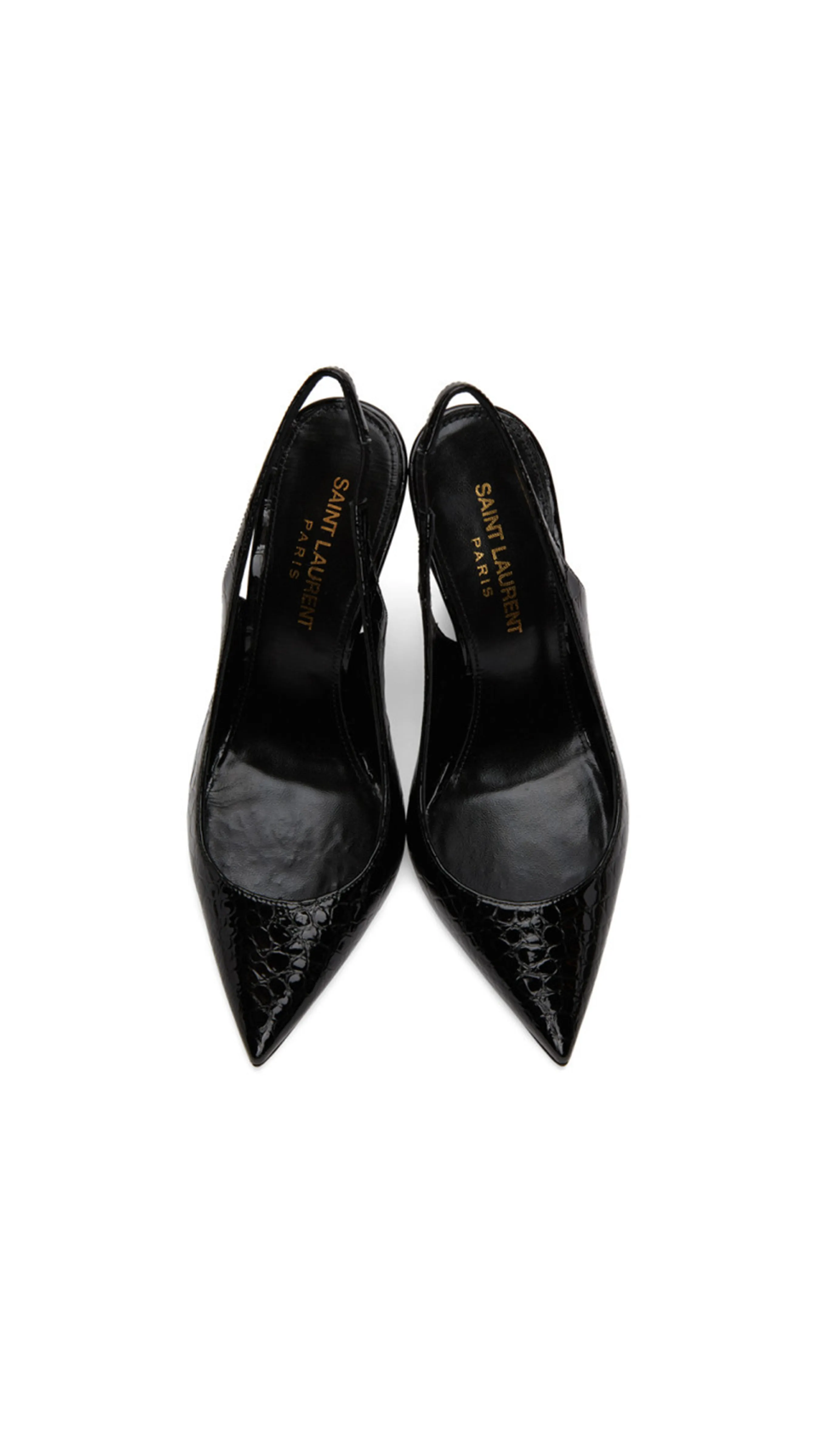 Opyum Slingback Pumps in Shiny Crocodile Embossed Leather - Black