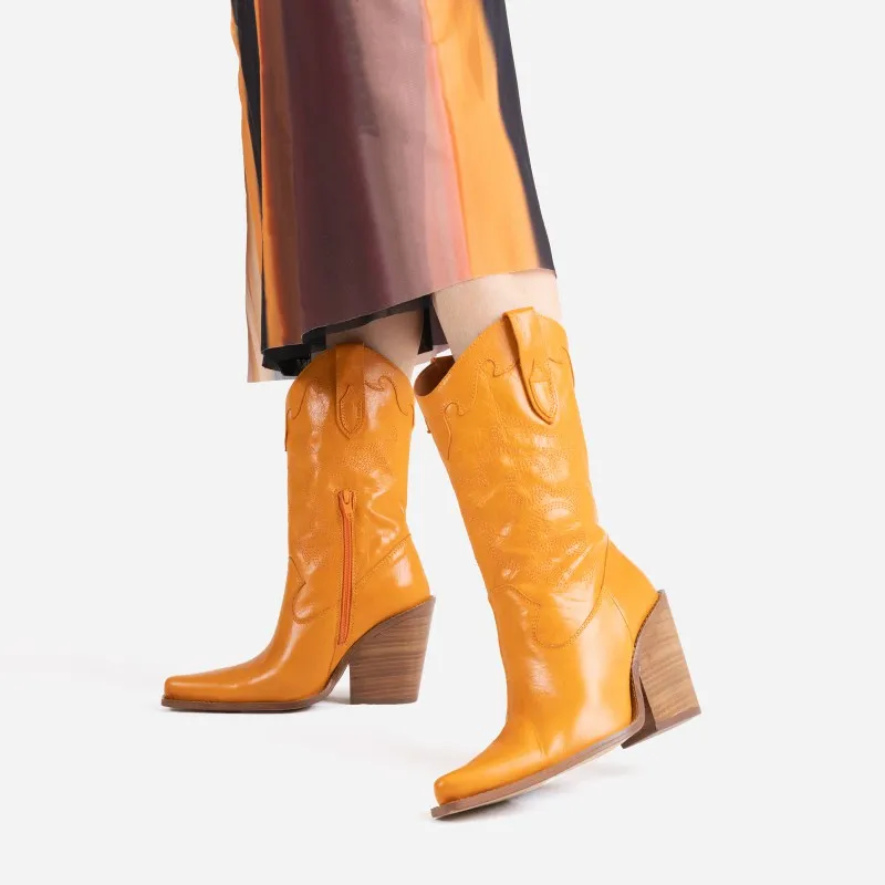 Orange Western Boots by Bonderia