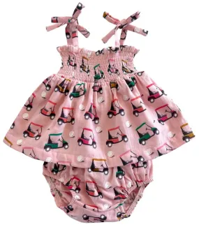 Pink Golf Cart Organic Smocked Set