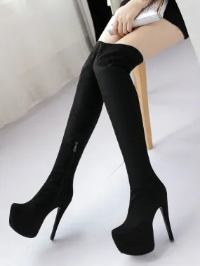 Black Stiletto Stretch Boots Women's Sexy Over-The-Knee