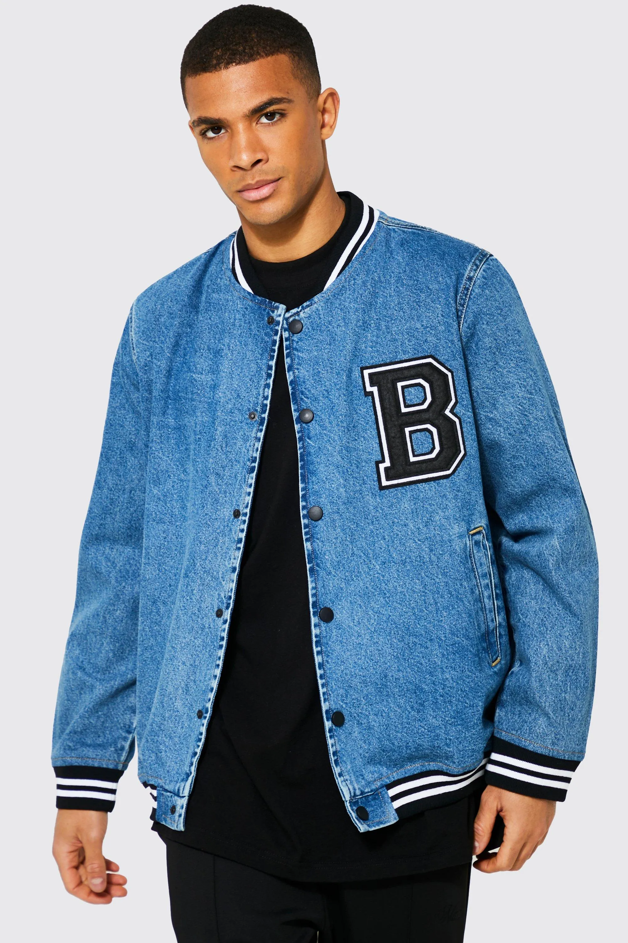 Oversized Denim Varsity Jacket