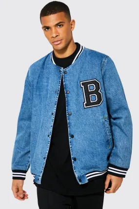 Oversized Denim Varsity Jacket