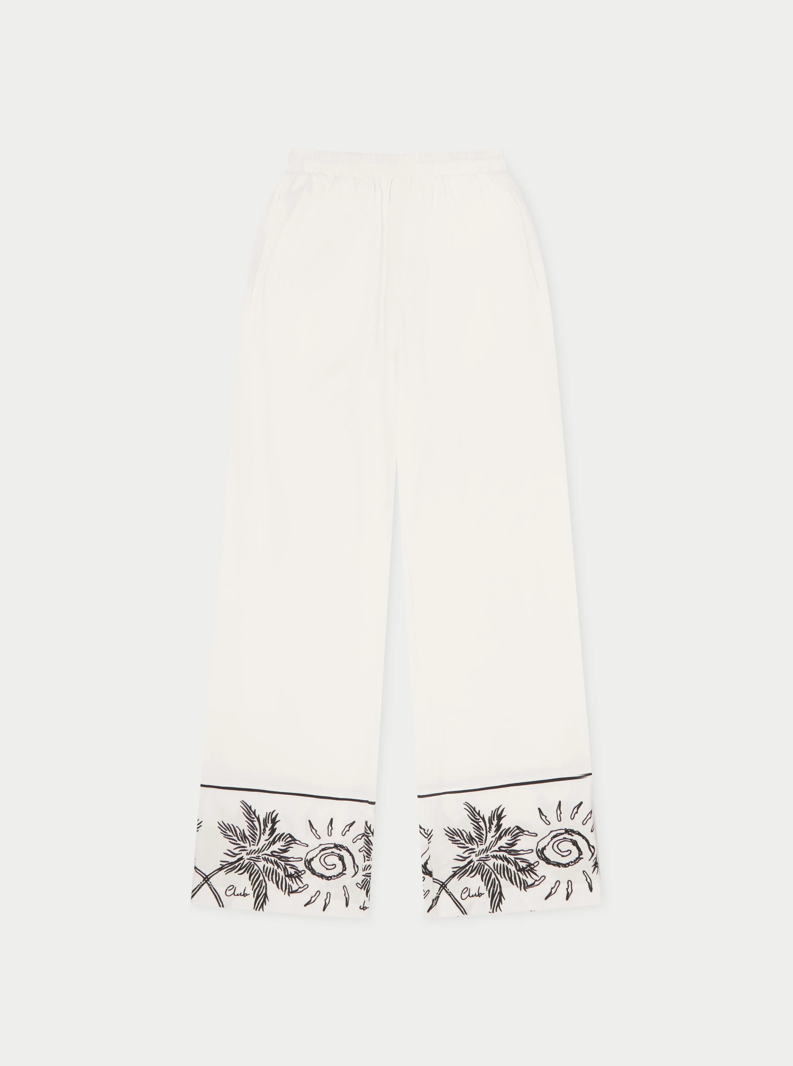 PALM EMBROIDERY WIDE LEG TROUSERS - WHITE