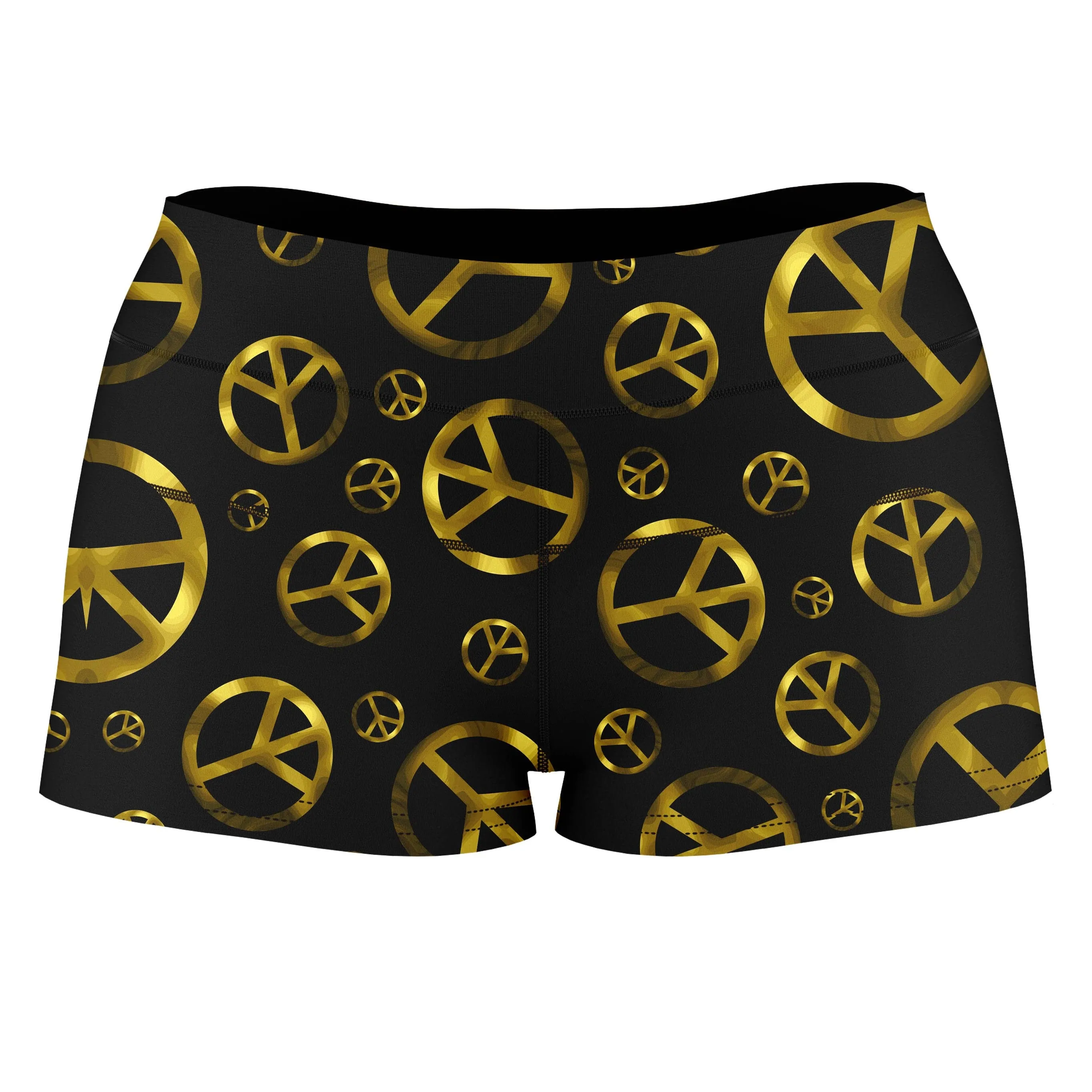 Peace Sign Gold High-Waisted Women's Shorts