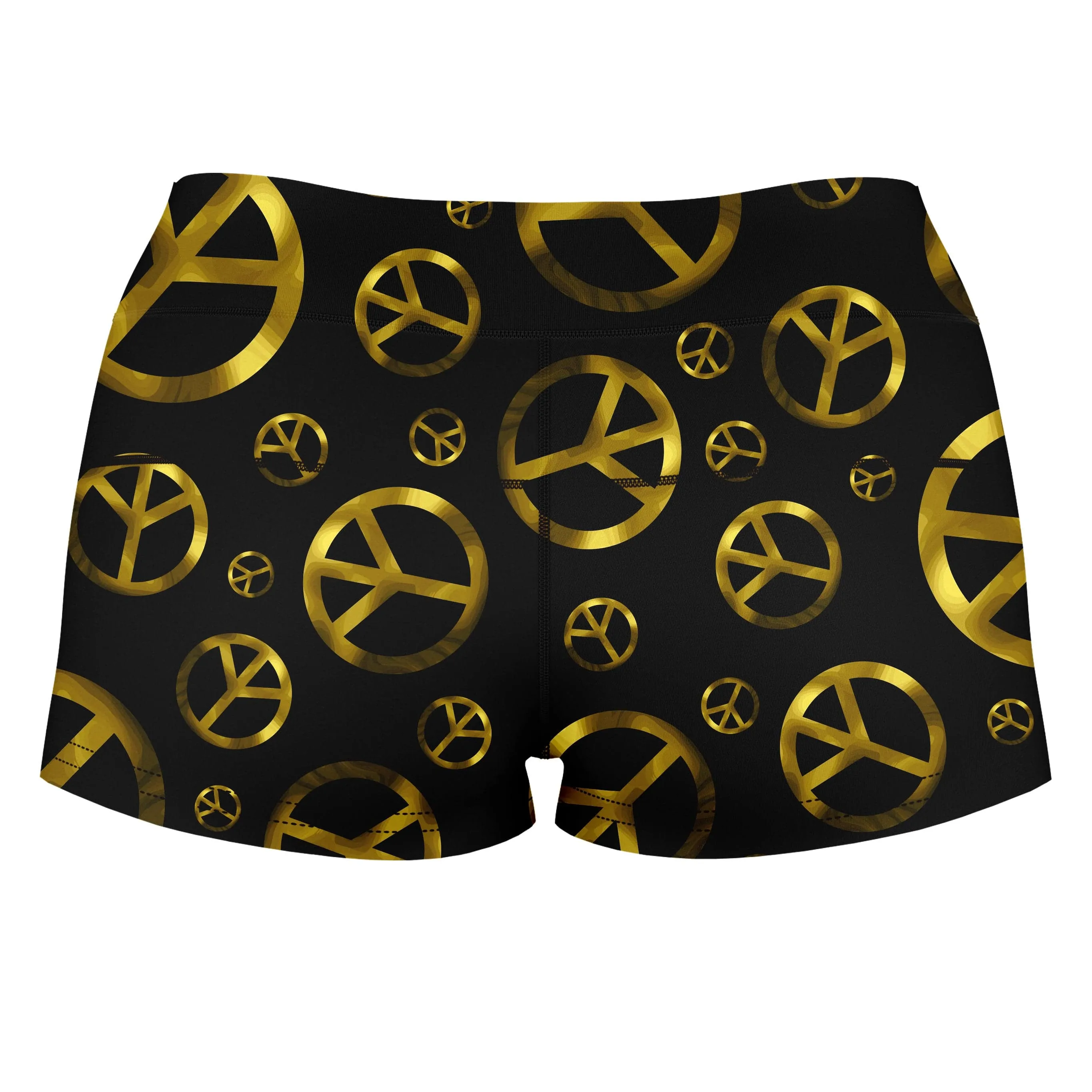 Peace Sign Gold High-Waisted Women's Shorts