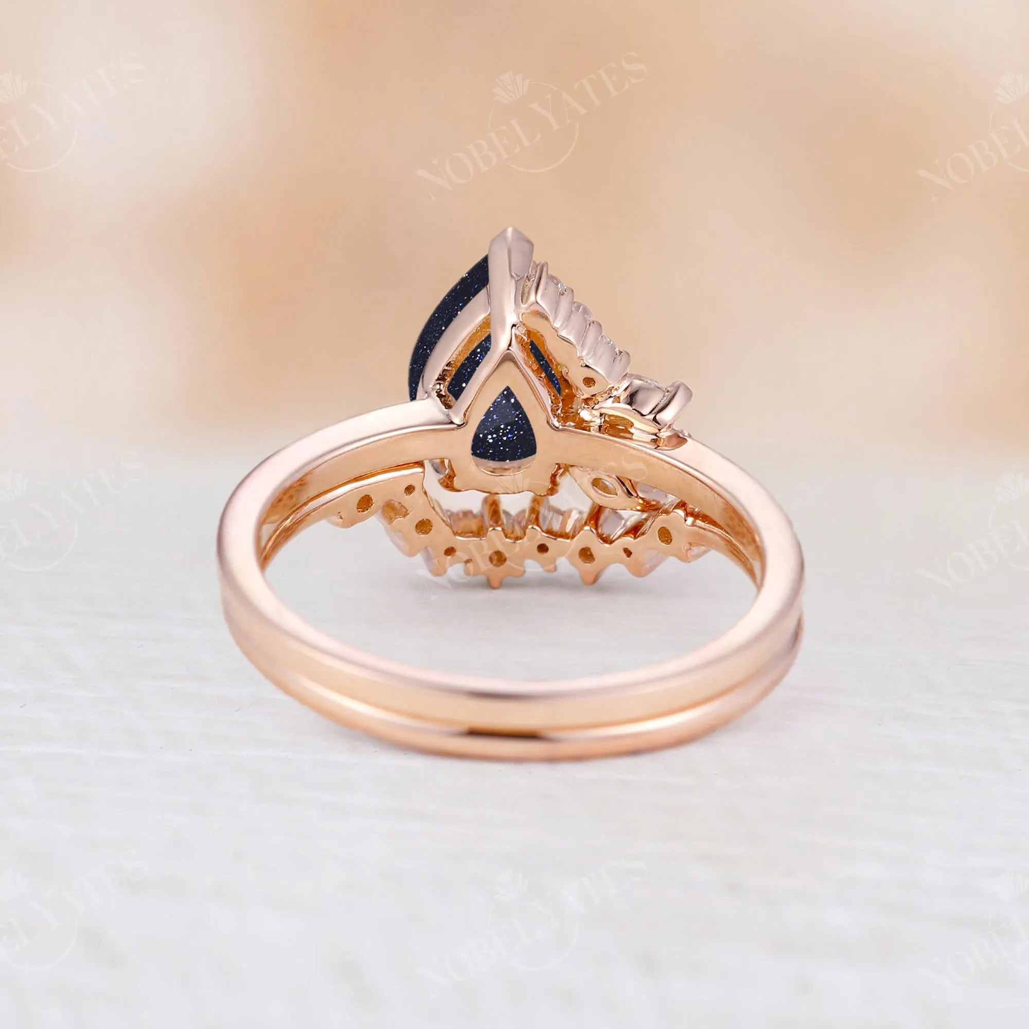 Pear Lab Blue SandStone Cluster Diamond Bridal set Rose Gold