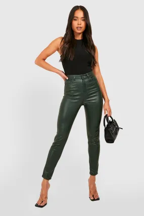 Petite Pu Coated High Waist Skinny Jeans