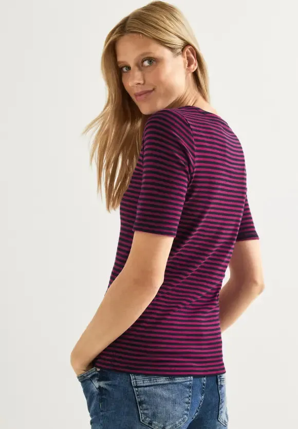 Pink Navy Striped Top by Cecil - 319591