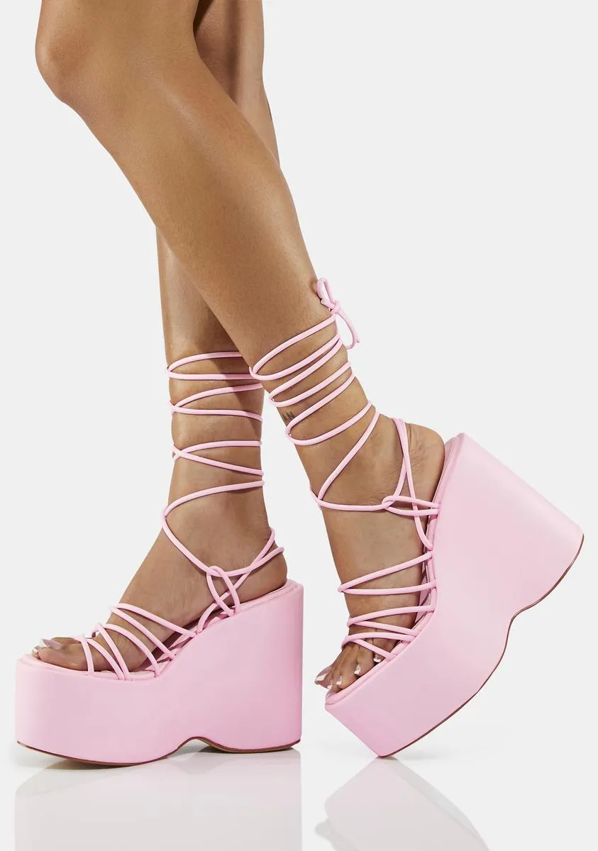 Pink Nolia Lace-Up Platform Wedge Heels