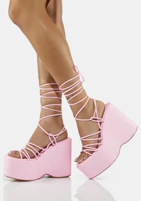 Pink Nolia Lace-Up Platform Wedge Heels