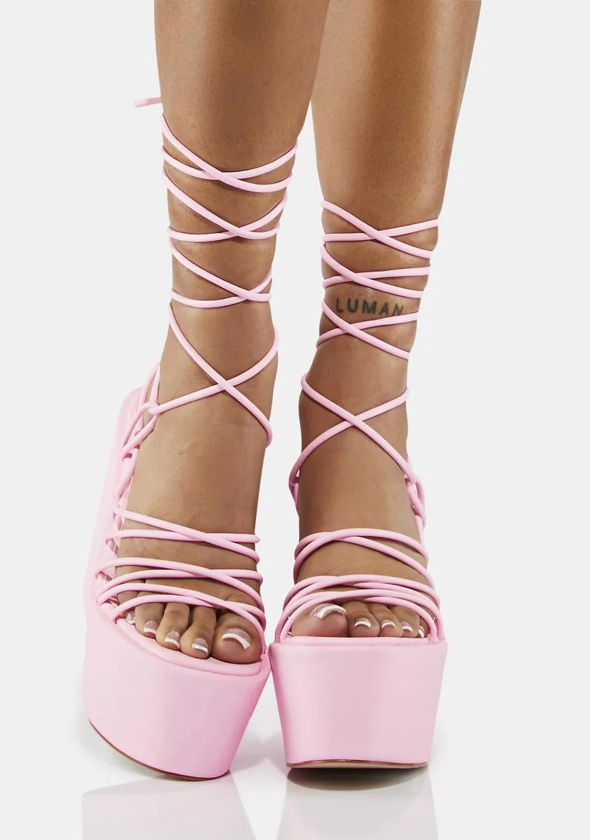 Pink Nolia Lace-Up Platform Wedge Heels