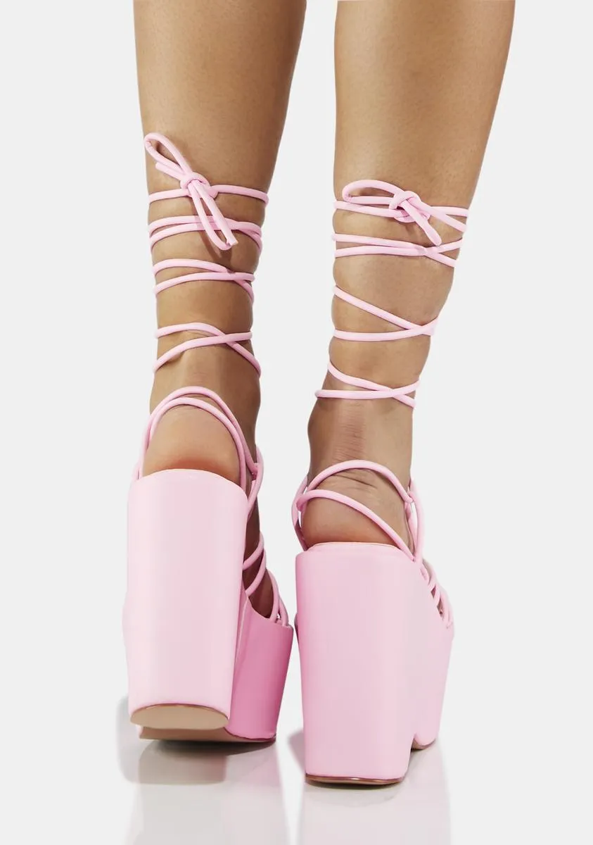 Pink Nolia Lace-Up Platform Wedge Heels