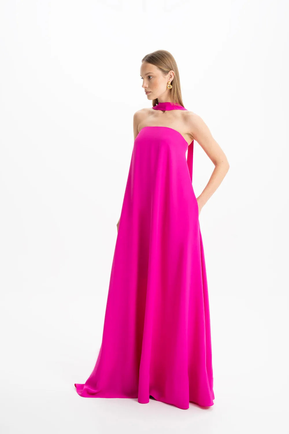 Pink Strapless Maxi Dress by Amy Crepe