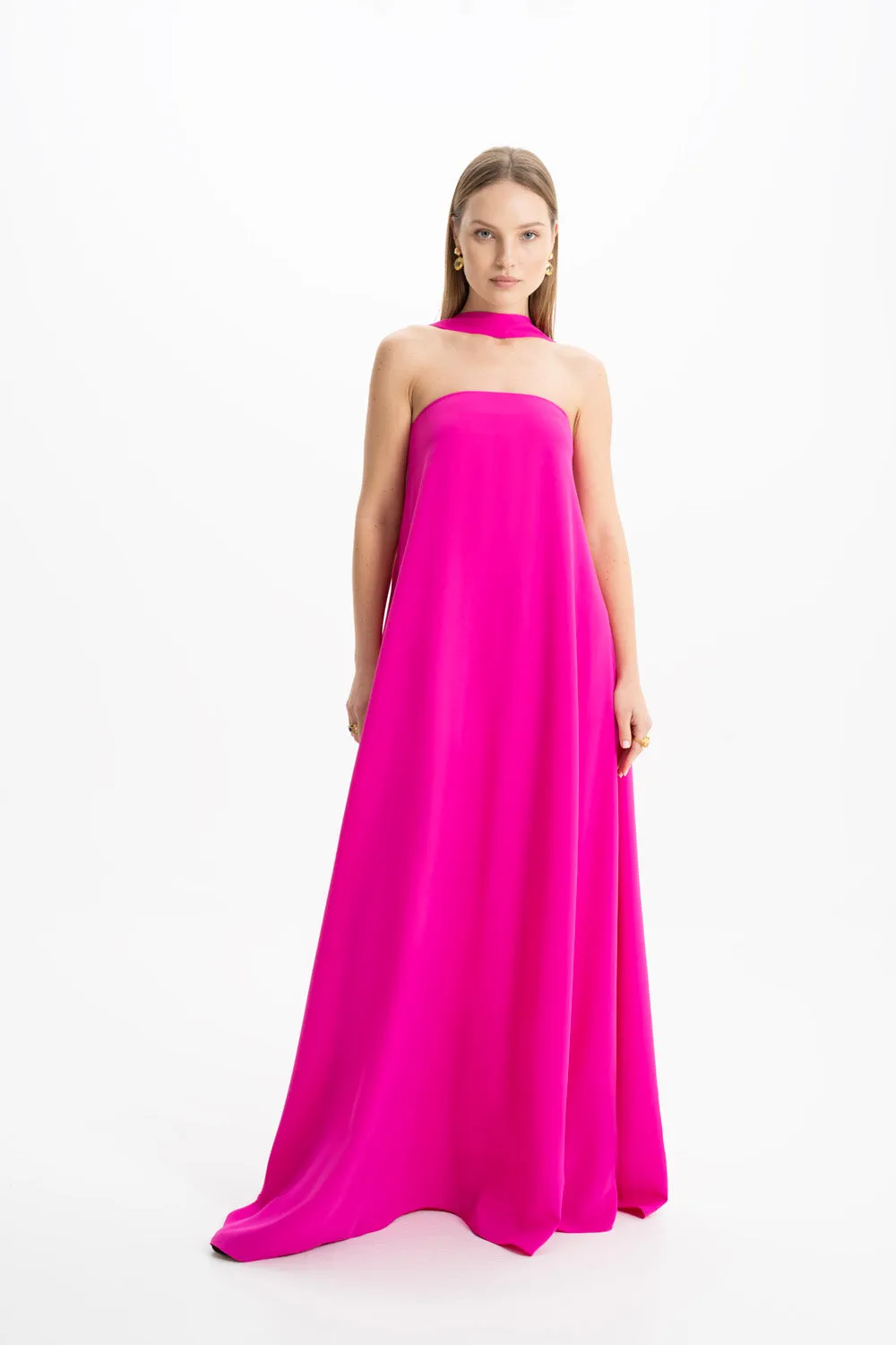 Pink Strapless Maxi Dress by Amy Crepe