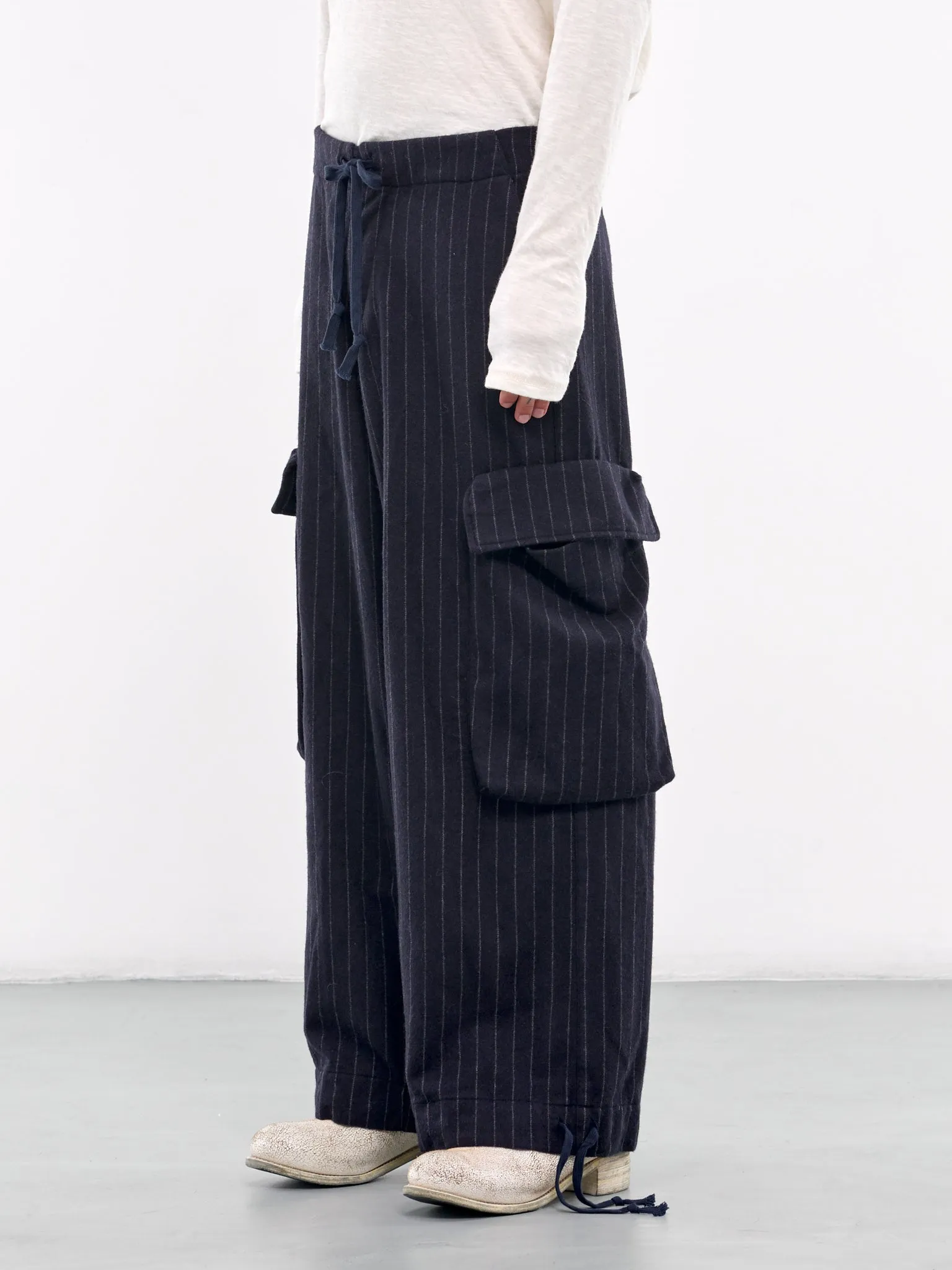 Pinstripe Wide Leg Cargo Trousers (JM200-NAVY)