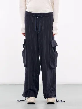 Pinstripe Wide Leg Cargo Trousers (JM200-NAVY)