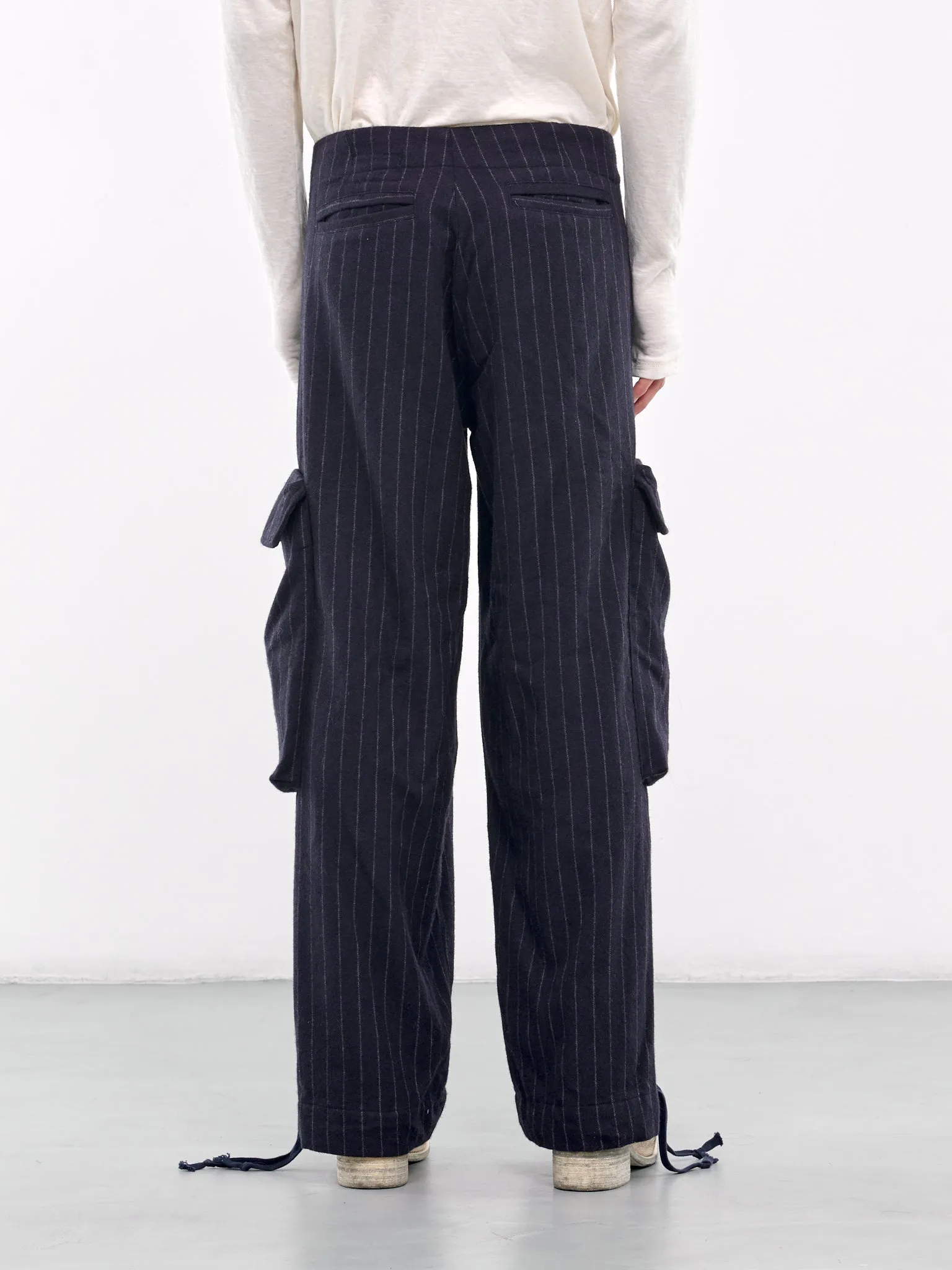 Pinstripe Wide Leg Cargo Trousers (JM200-NAVY)