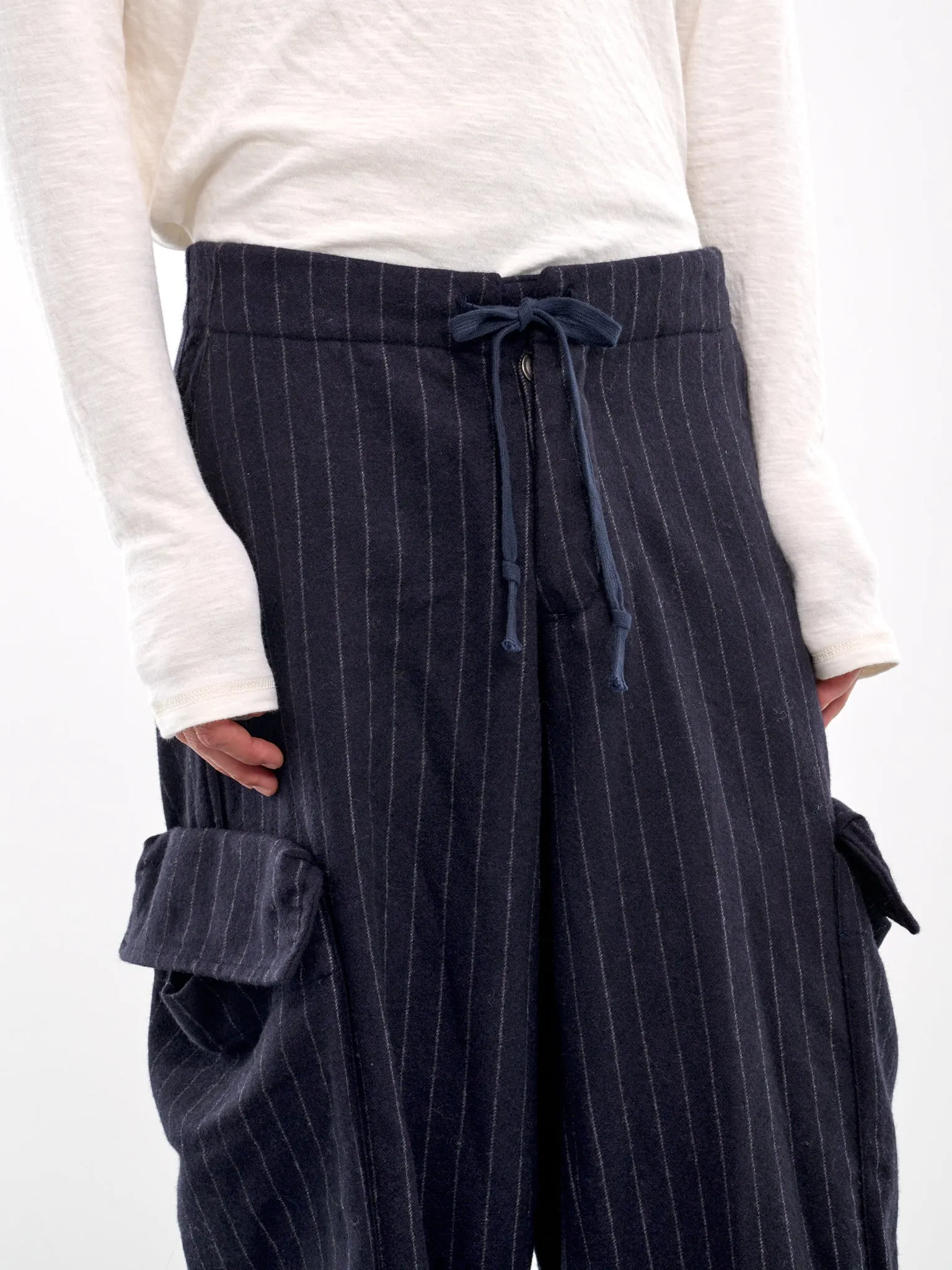 Pinstripe Wide Leg Cargo Trousers (JM200-NAVY)