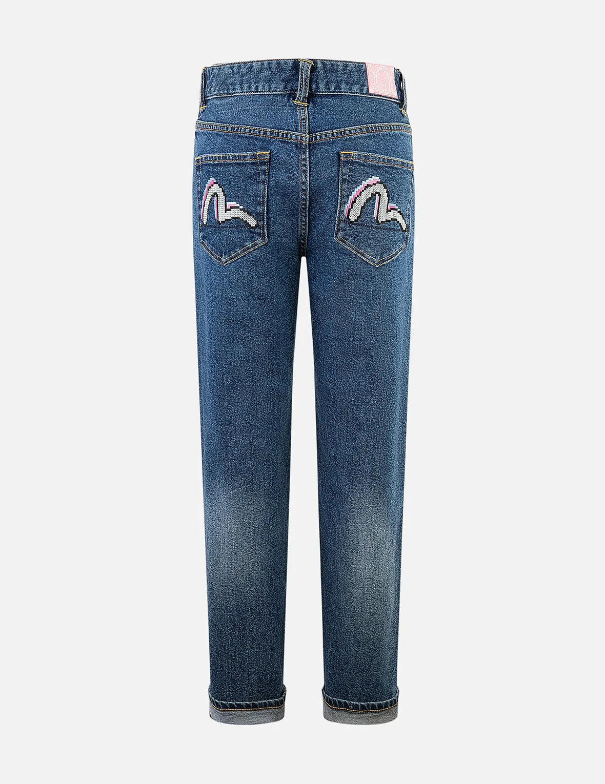 Pixel Seagull Embroidery Relax Jeans