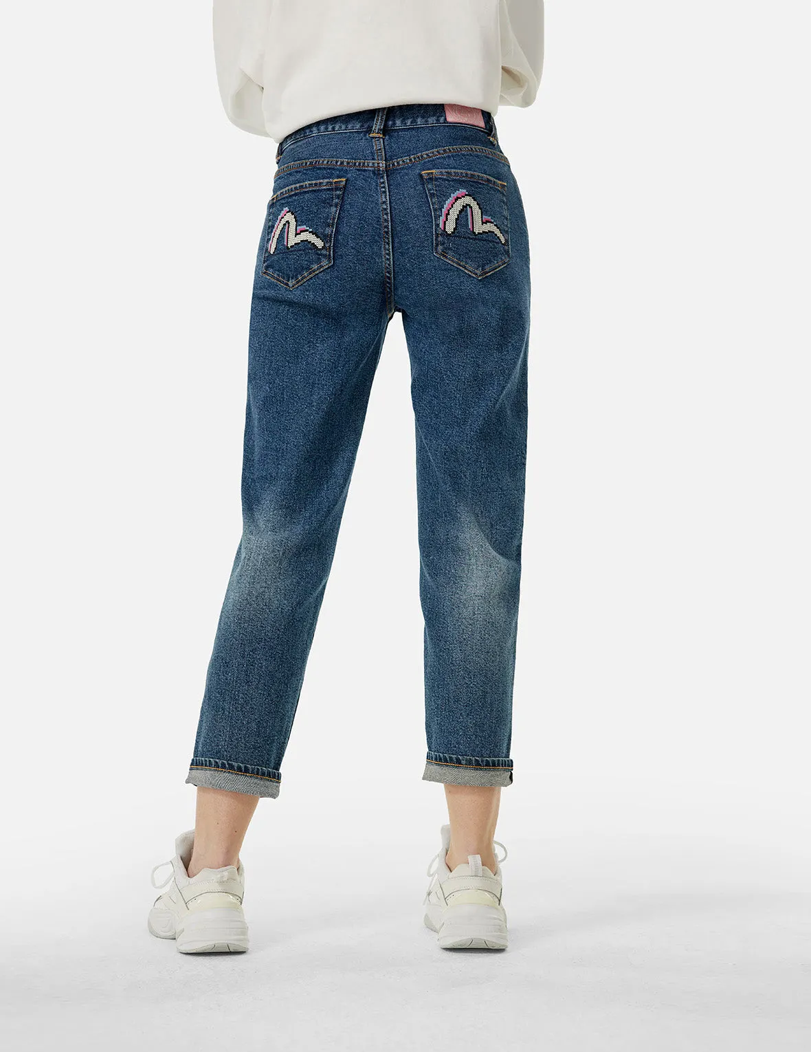 Pixel Seagull Embroidery Relax Jeans