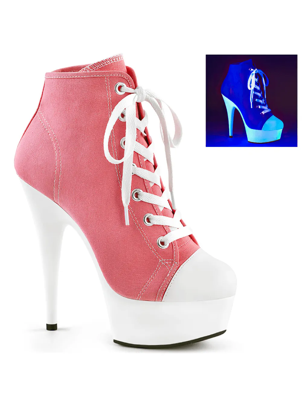 PLEASER Pink and White Stiletto Heels with Lace-Up Design