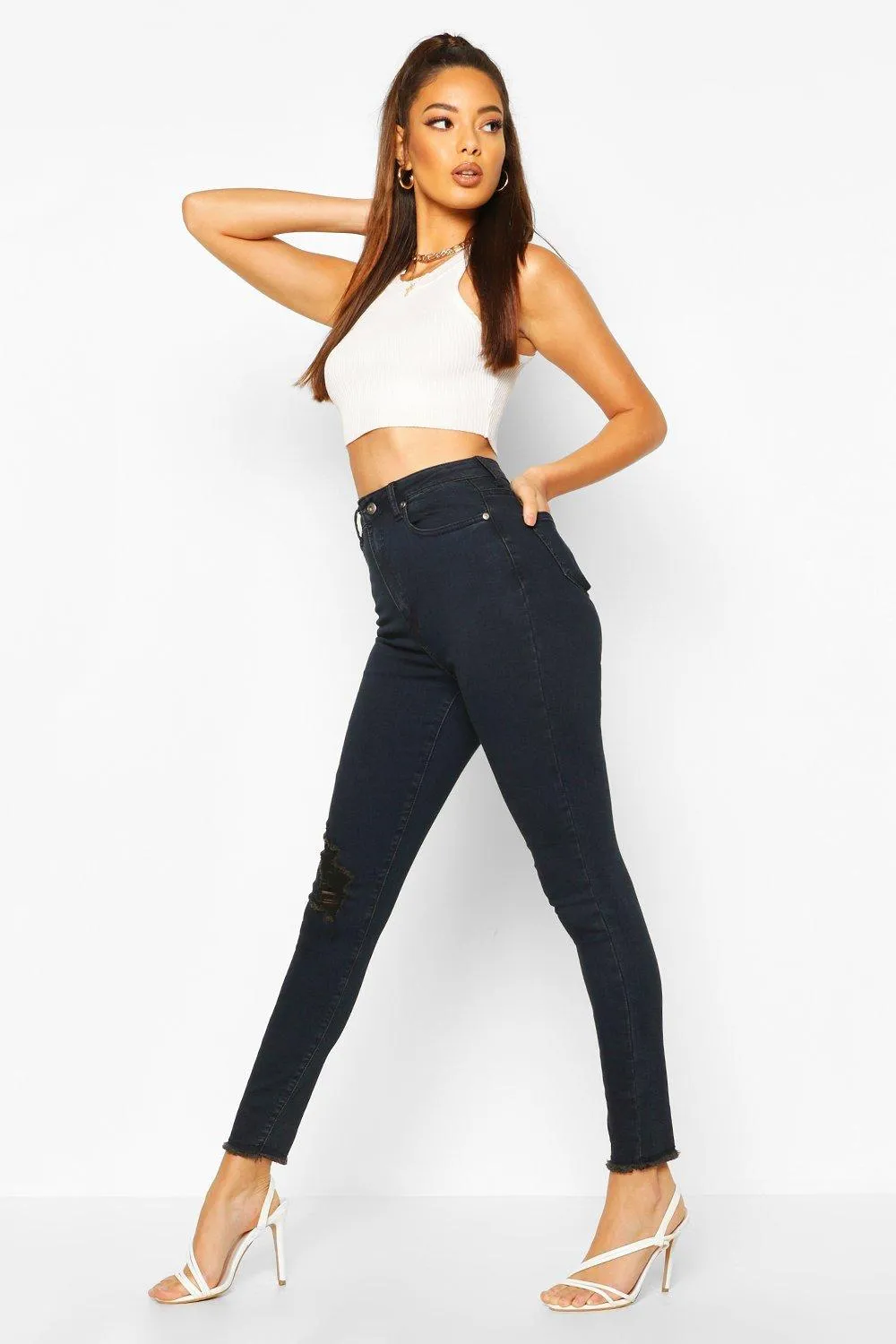 Power Stretch High Rise Distressed Skinny Jeans