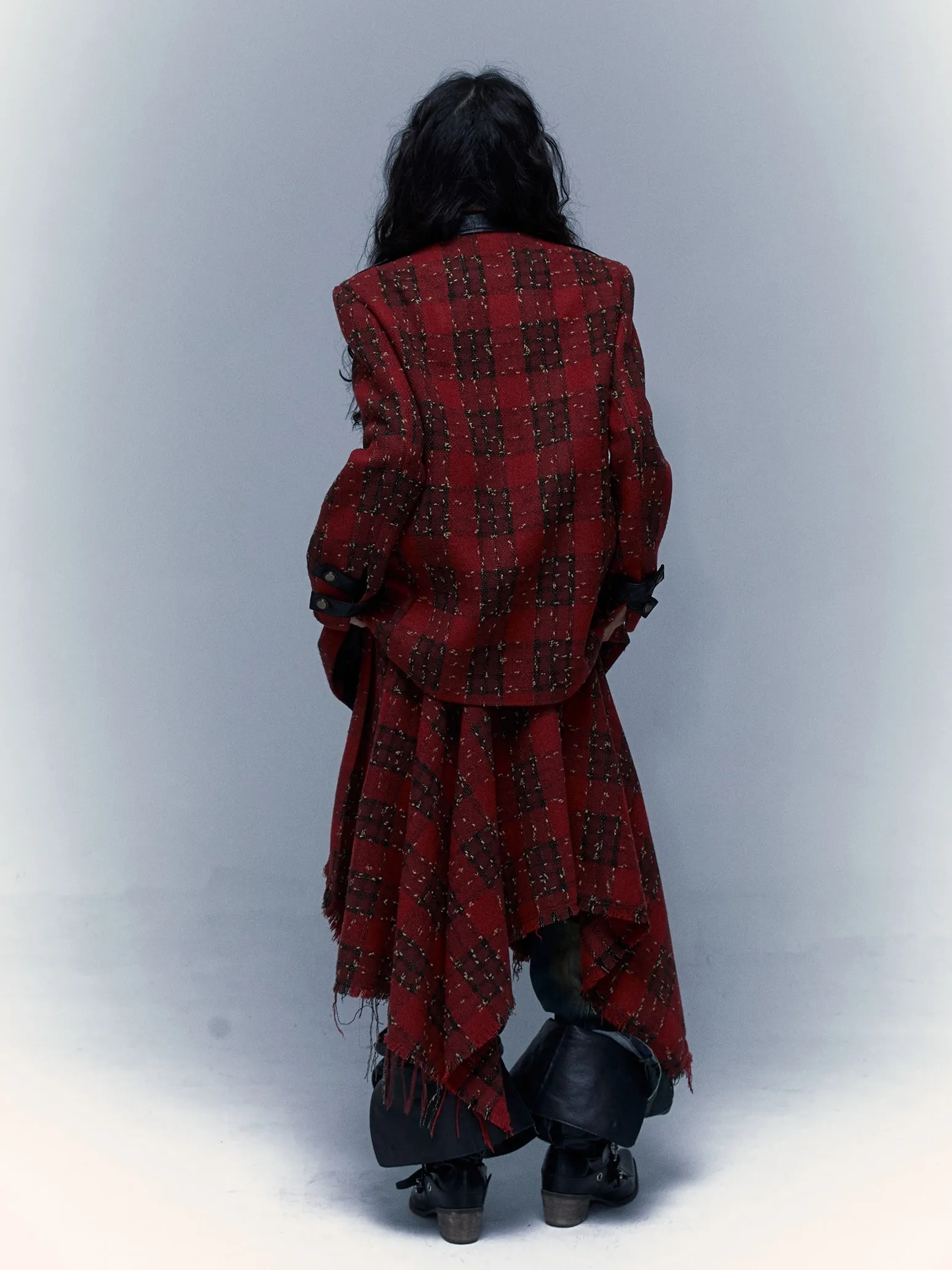 Punk Leather Splicing Plaid Jacket