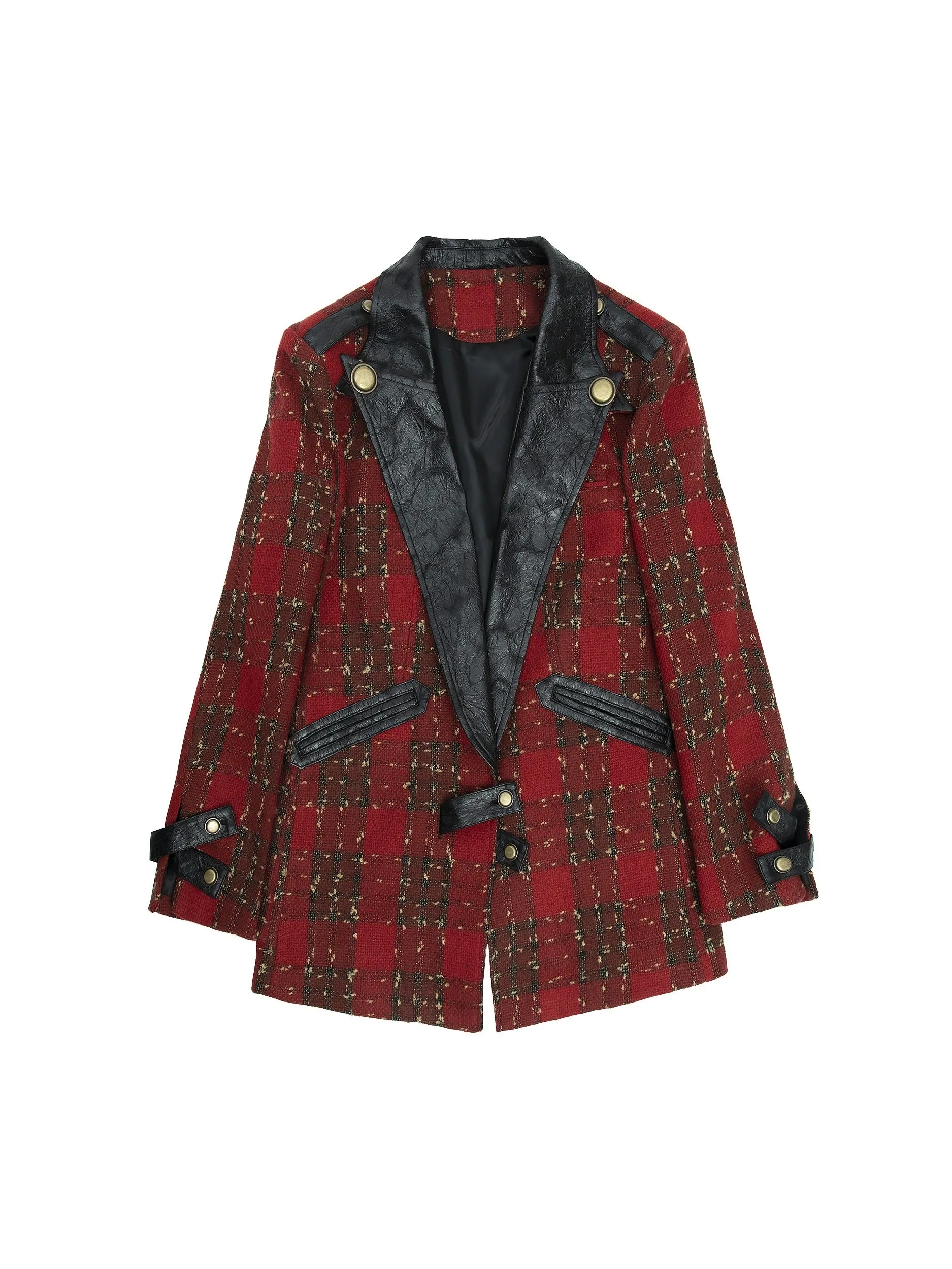 Punk Leather Splicing Plaid Jacket