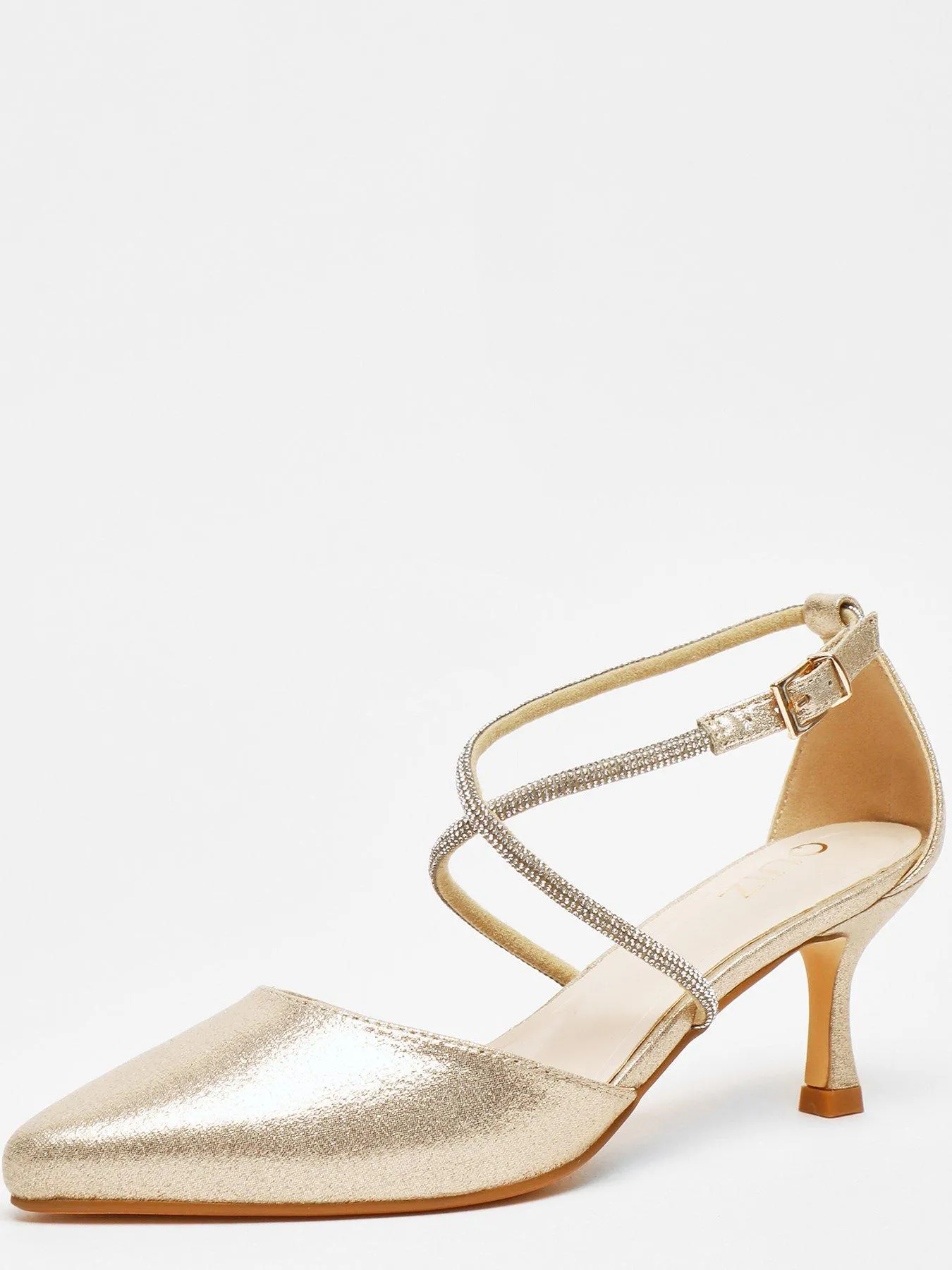 Quiz Gold Satin Cross Strap Court Heels